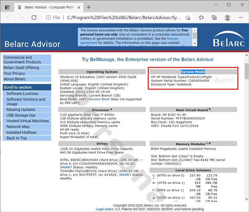 Belarc Advisor